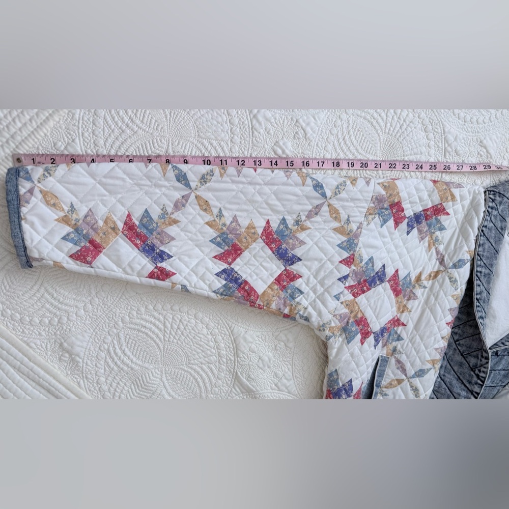 Blank NYC Quilted Patchwork Cropped Jacket in Cream, Blue & Coral - Picture 10 of 16